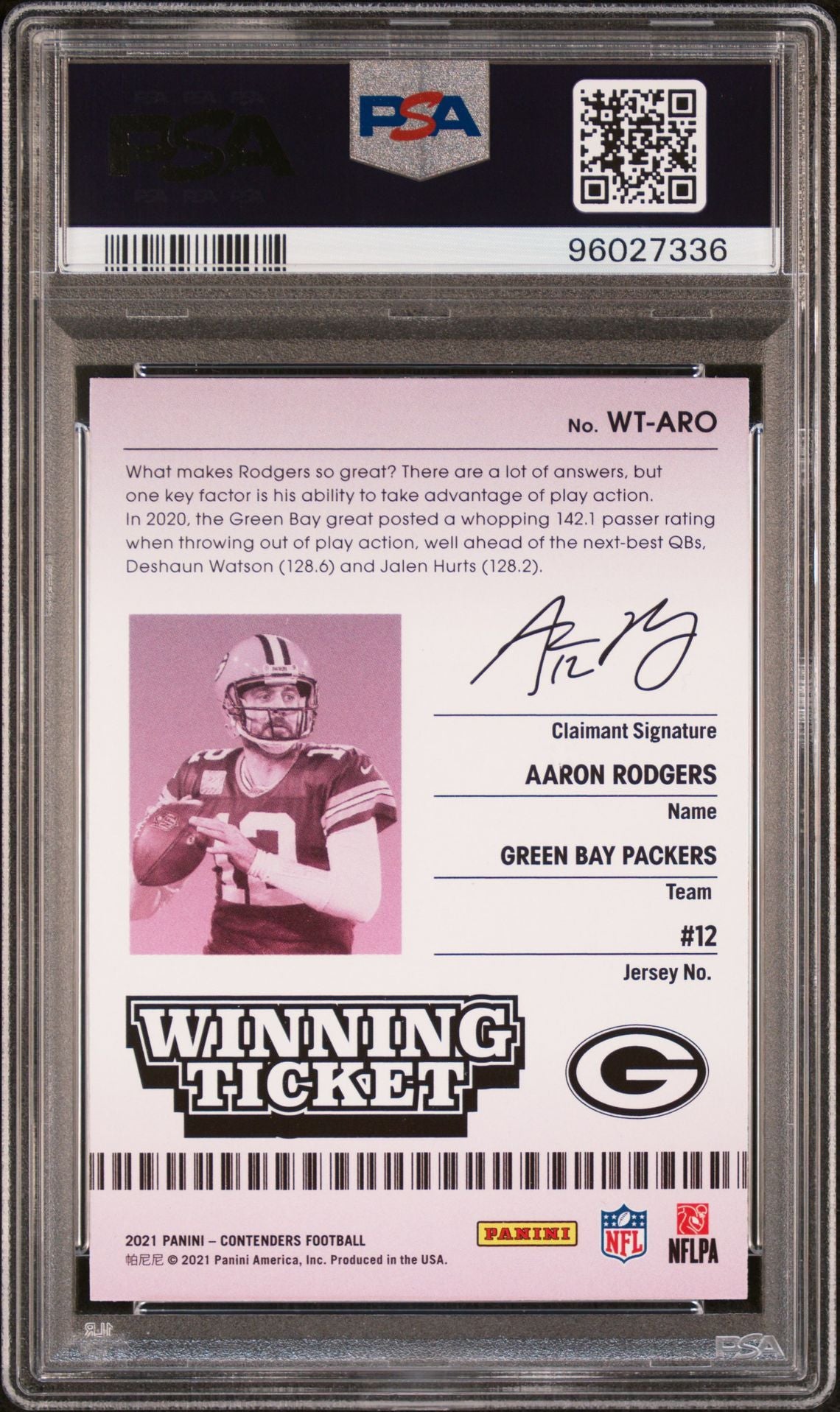 2021 Panini Contenders Winning Ticket #WT-ARO Aaron Rodgers PSA 9