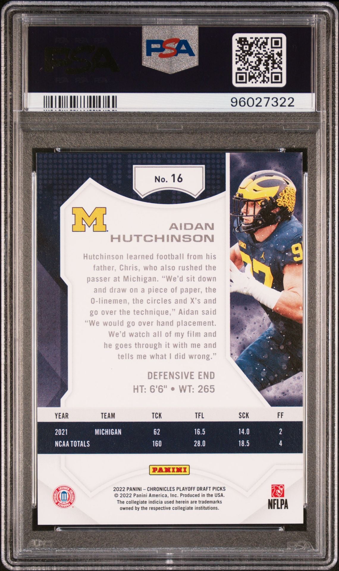 2022 Panini Chronicles Draft Picks Playoff #16 Aidan Hutchinson PSA 10 (RC)