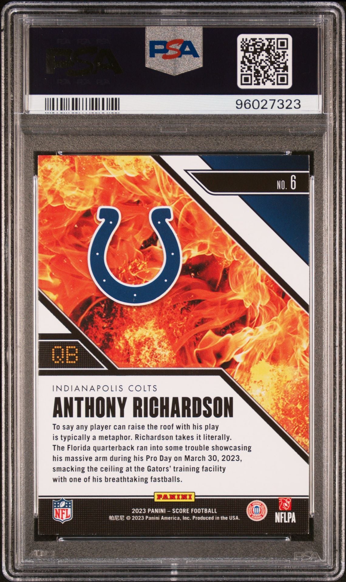 2023 Panini Score Hot Rookies #6 Anthony Richardson PSA 9 Rookie Card