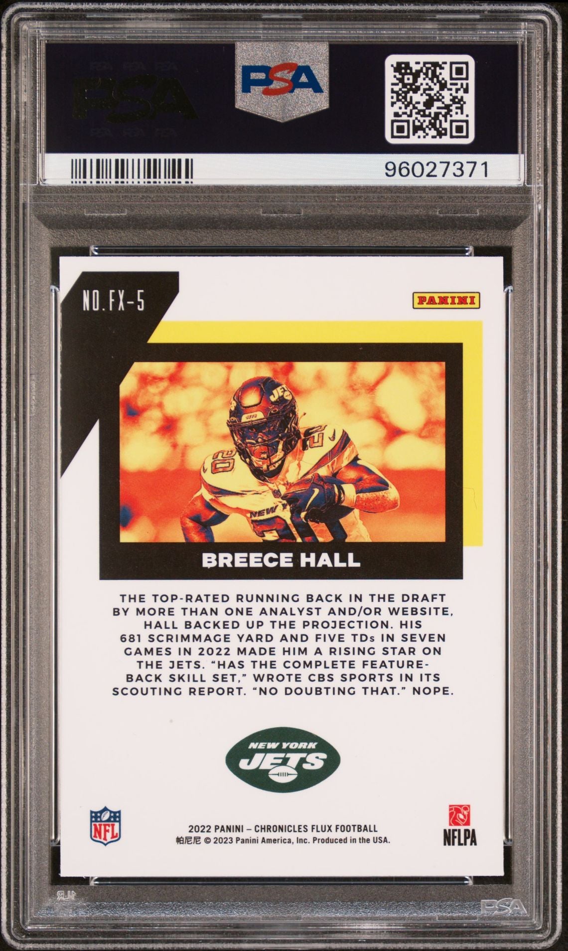 2022 Panini Chronicles Flux Rookie #FX5 Breece Hall PSA 7 Rookie Card