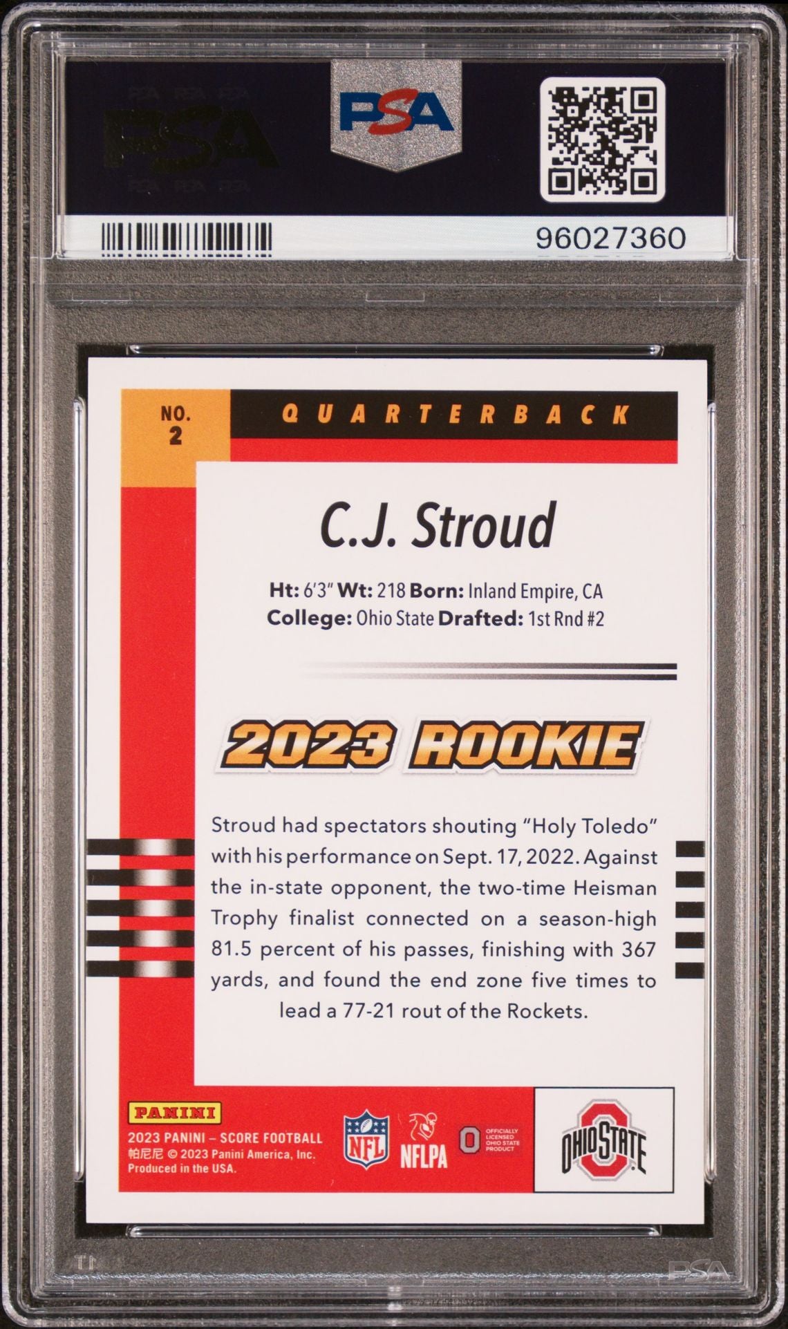 2023 Panini Score - 2003 Throwback Rookie #2 C.J. Stroud PSA 10 Rookie Card