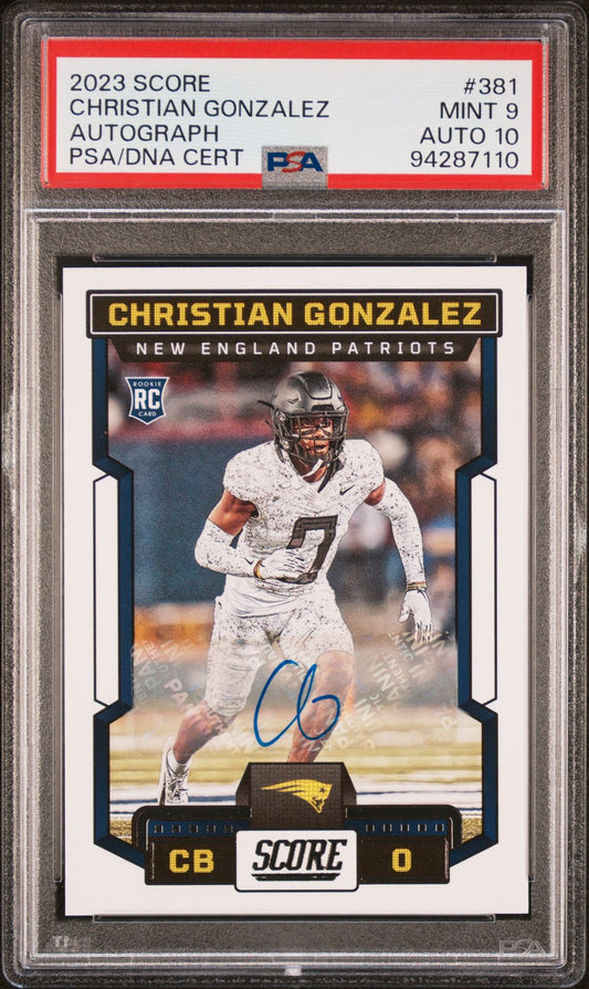 2023 Score - Autograph #381 Christian Gonzalez PSA 9/Auto 10 Rookie Card