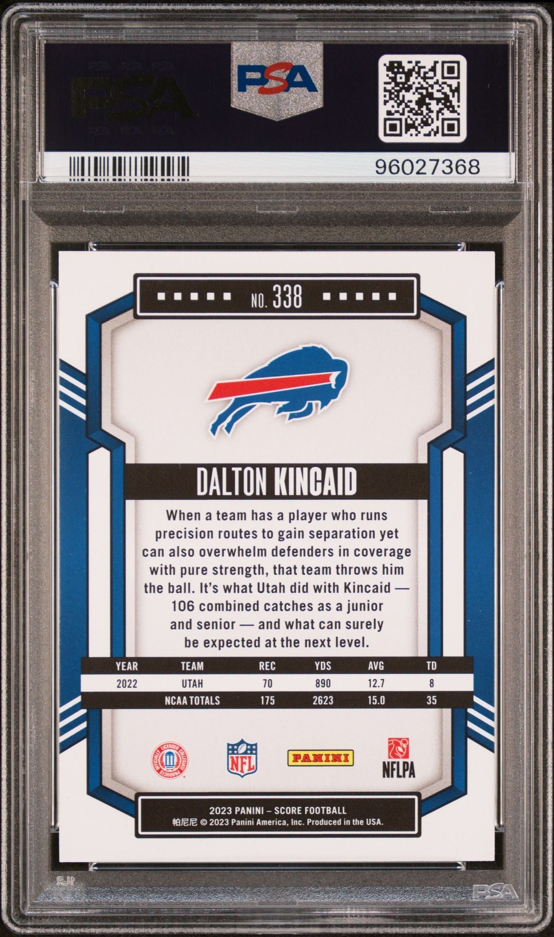 2023 Panini SCORE #338 Dalton Kincaid PSA 10 Rookie Card