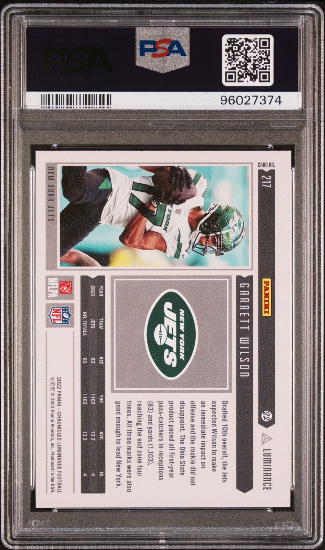 2022 Panini Chronicles Luminance Update Rookies #217 Garrett Wilson PSA 10 (RC)