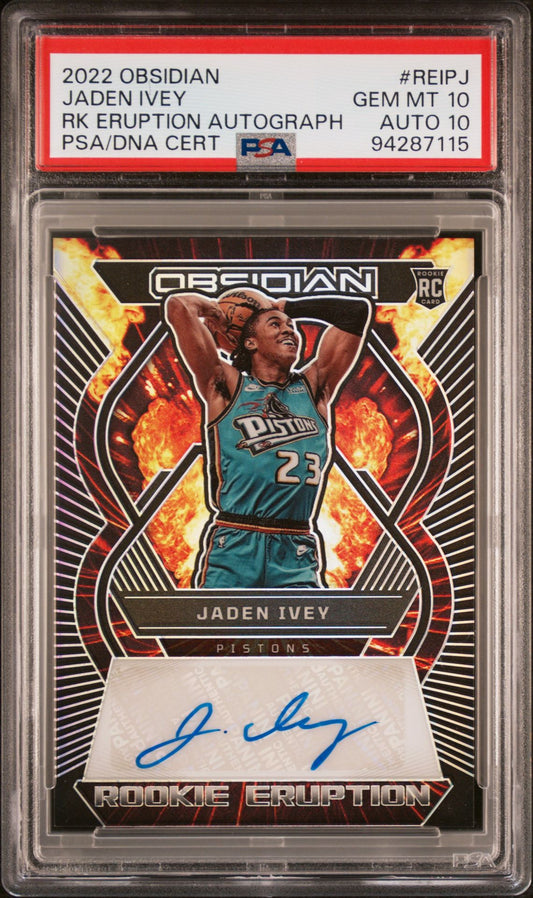 2022 Obsidian Rookie Eruption Autograph #REIPJ Jaden Ivey PSA 10/Auto 10