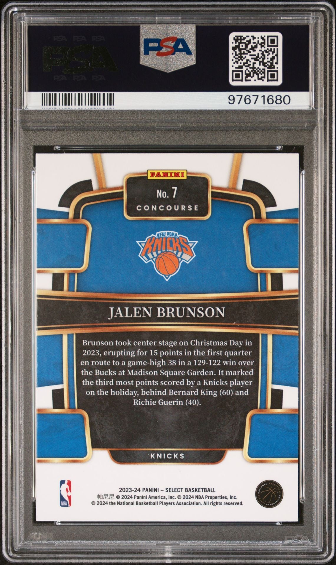 2023-24 Panini Select - Blue #7 Jalen Brunson PSA 9