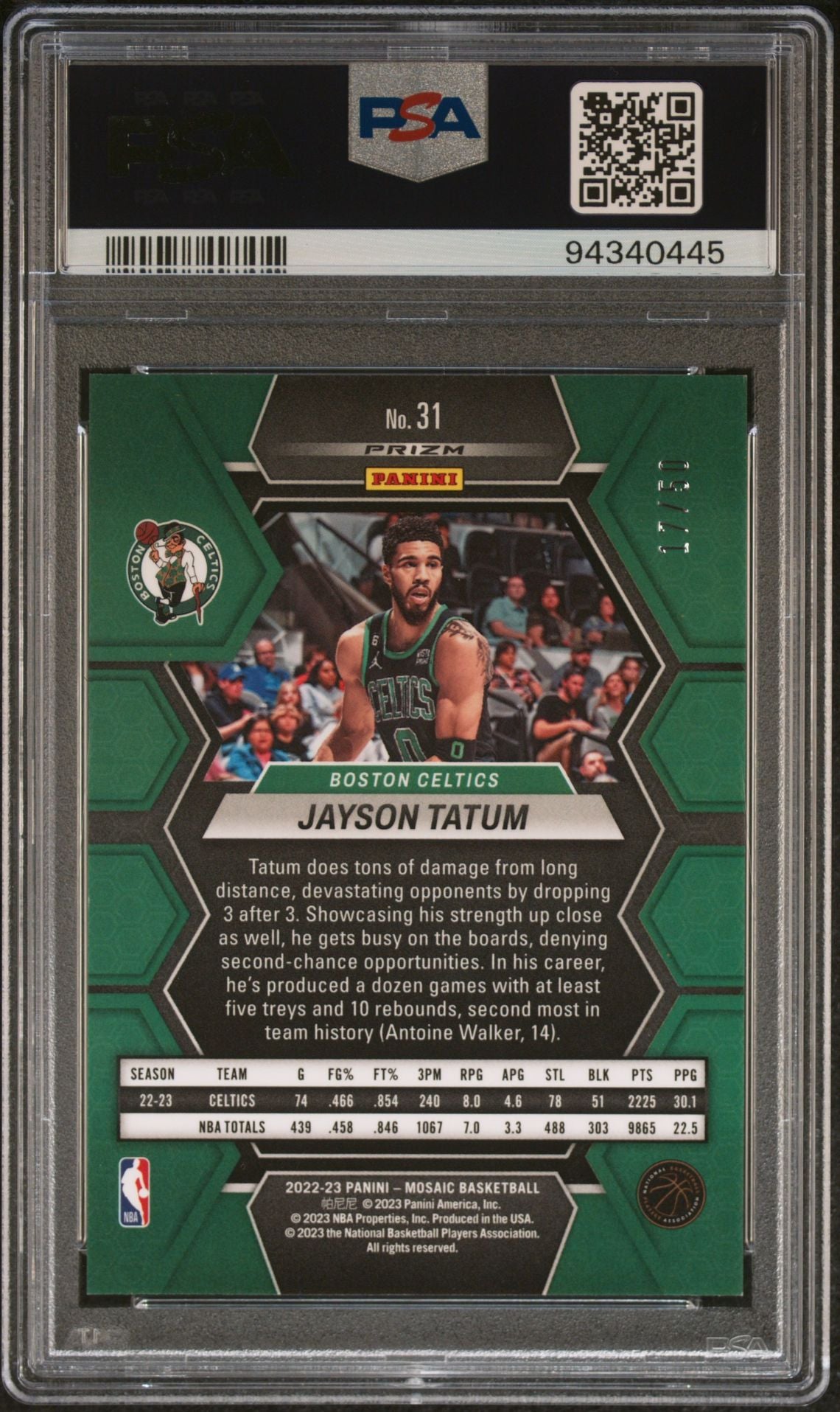 2022 Panini Mosaic Purple Fast Break #31 Jayson Tatum /50 PSA 9