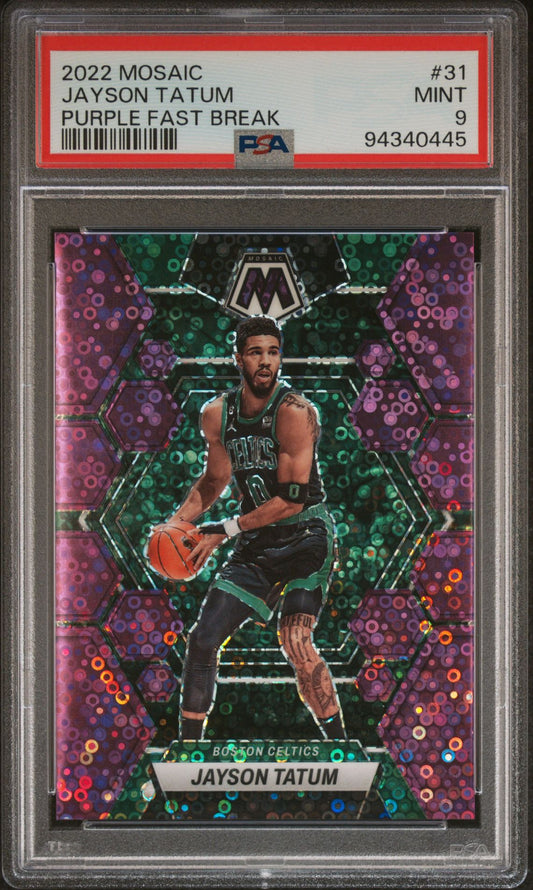 2022 Panini Mosaic Purple Fast Break #31 Jayson Tatum /50 PSA 9