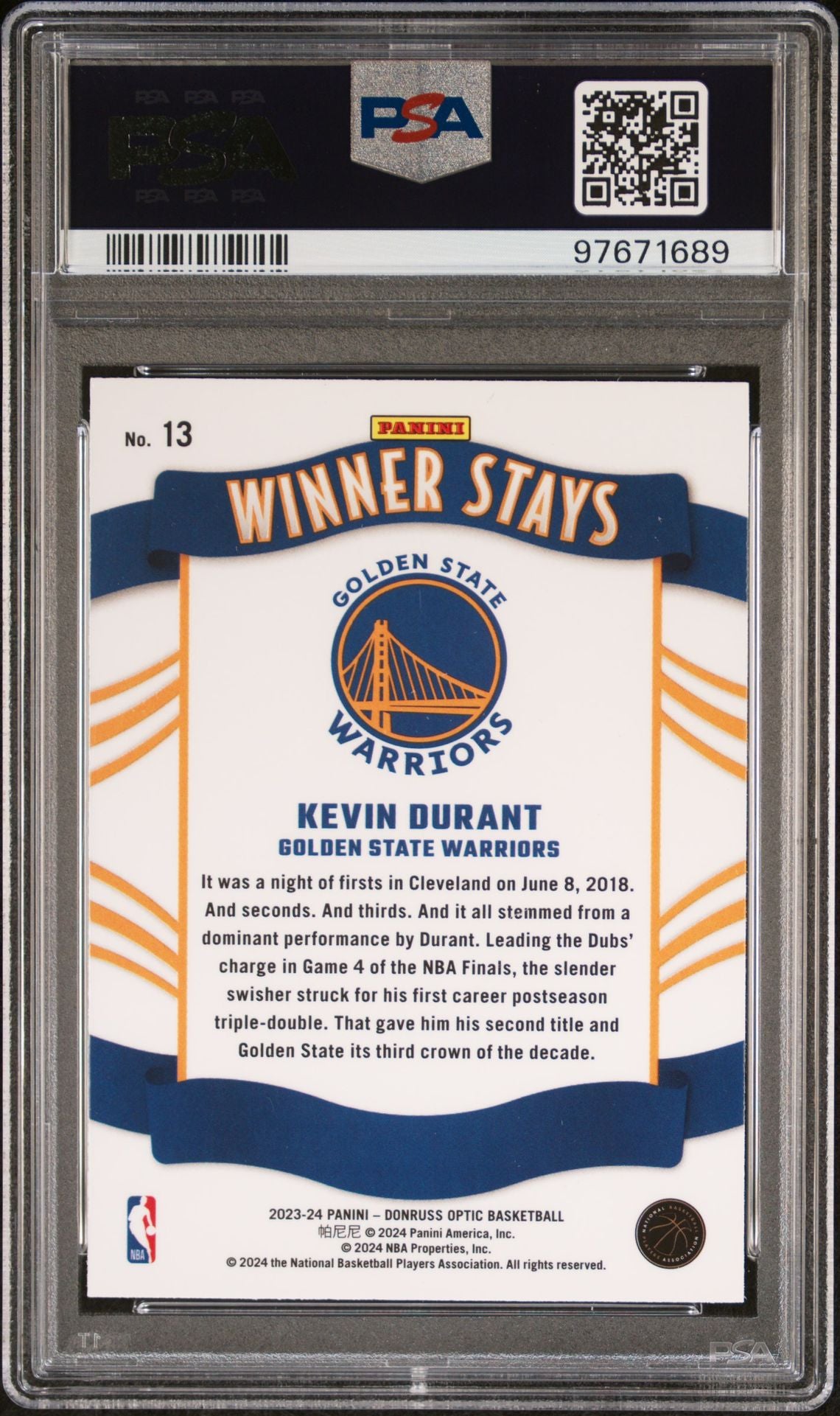 2023-24 Panini Donruss Optic Winner Stays #13 Kevin Durant PSA 10