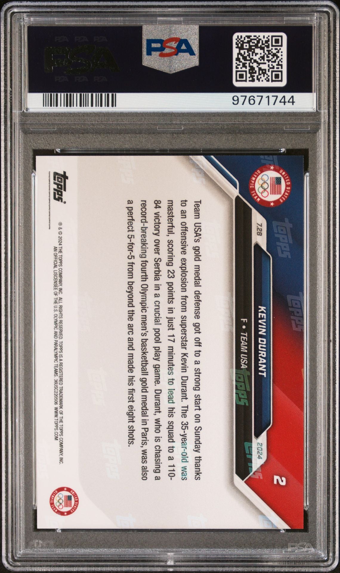 2024 Topps Now Olympic/Paralympic Games - #2 Kevin Durant PSA 10