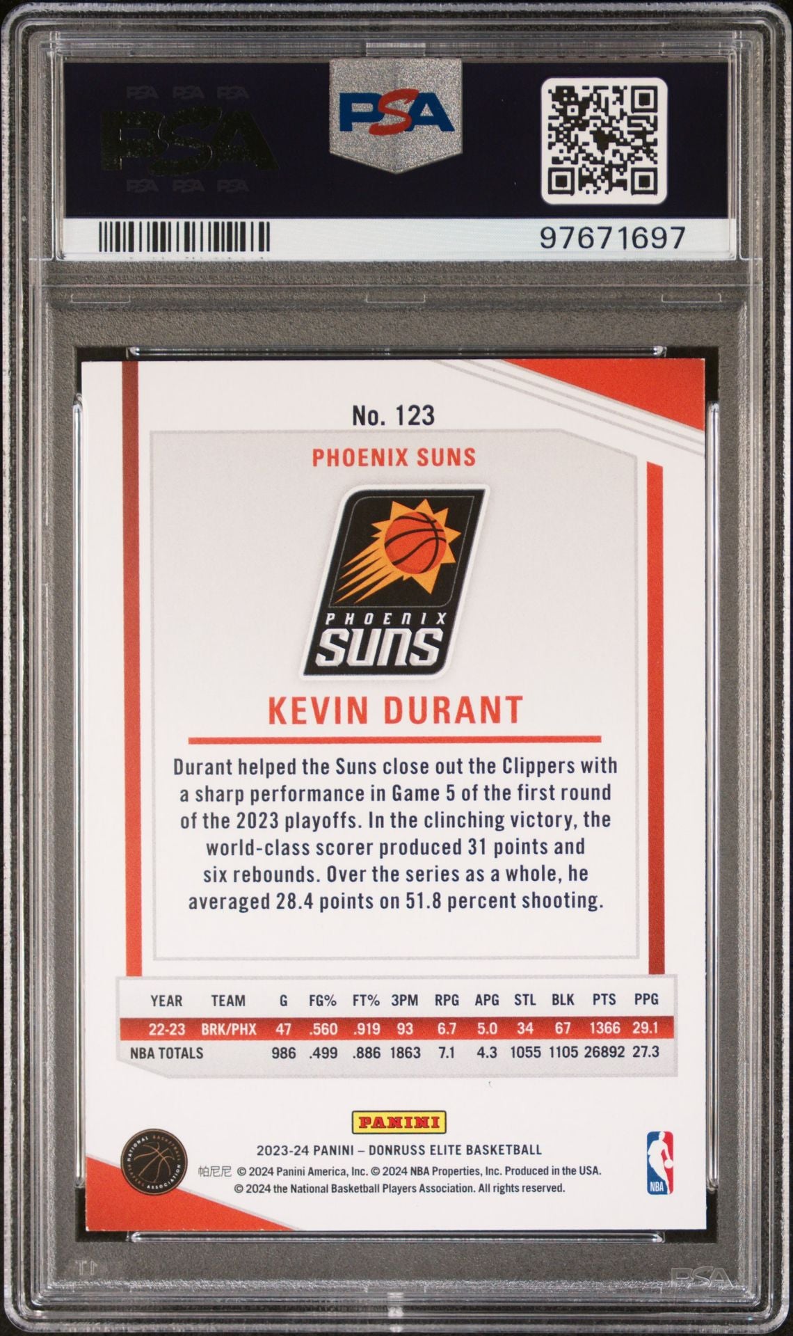 2023-24 Panini Donruss Elite #123 Kevin Durant PSA 8