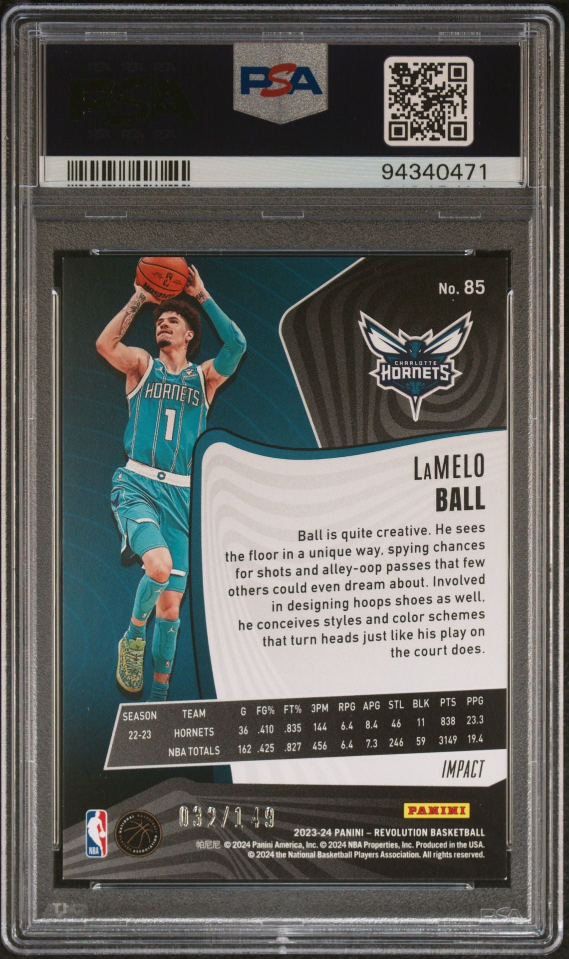 2023 Panini Revolution - Impact #85 LaMelo Ball /149 PSA 8