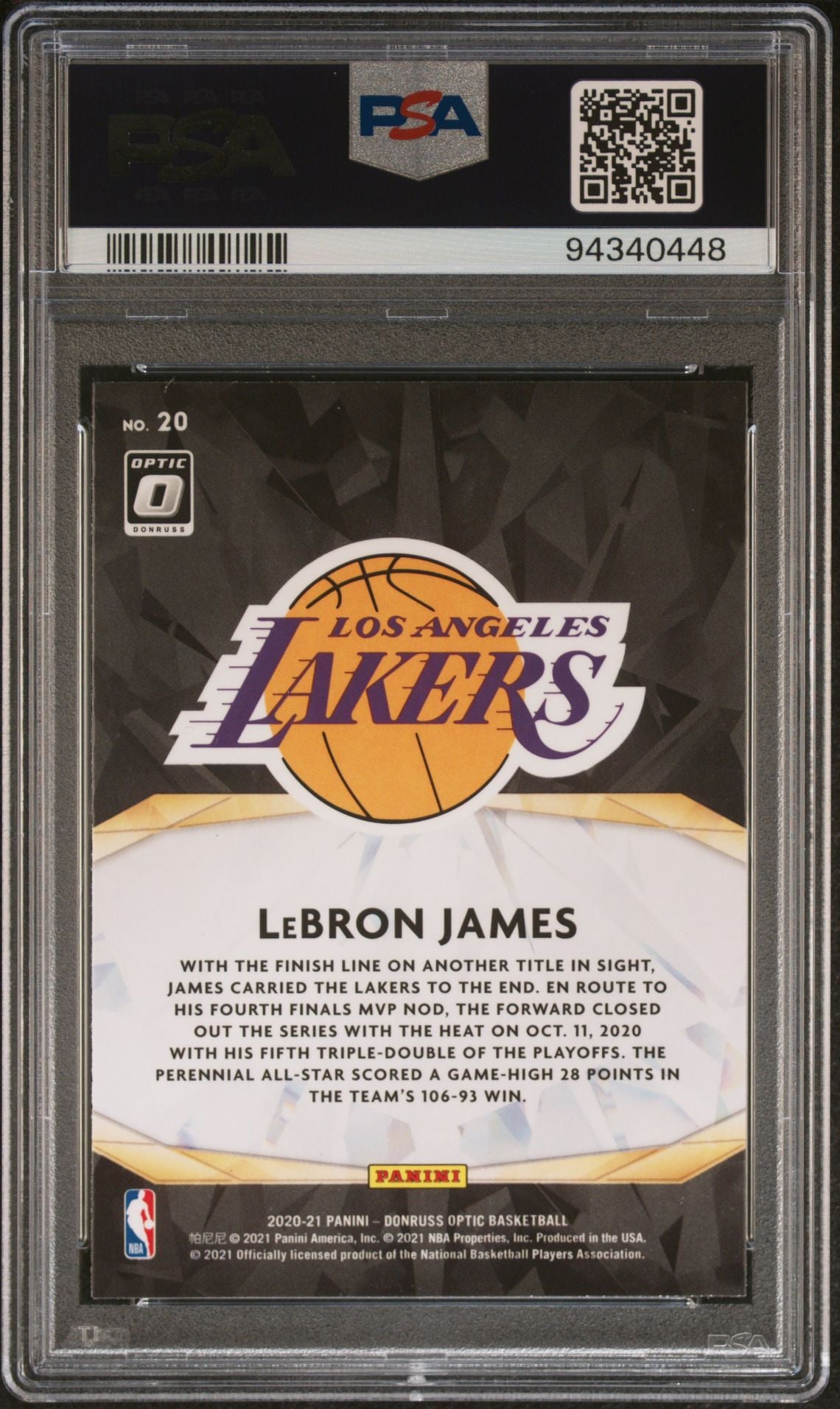 2020 Panini Donruss Optic Winner Stays #20 LeBron James PSA 10