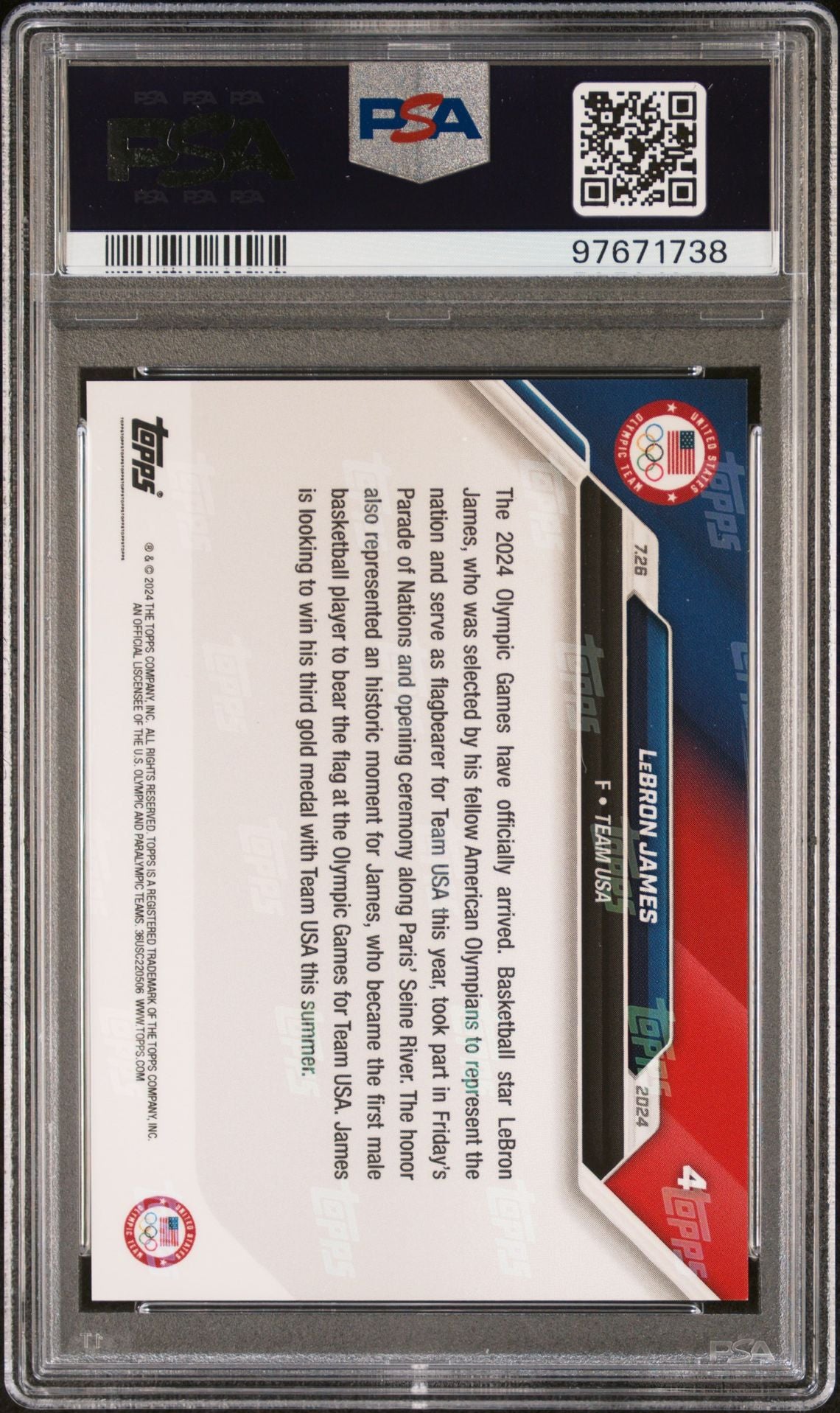 2024 Topps Now Olympic Games #4 LeBron James PSA 10