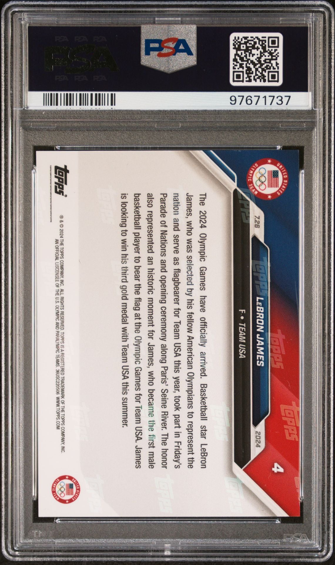 2024 Topps Now Olympic Games #4 LeBron James PSA 10