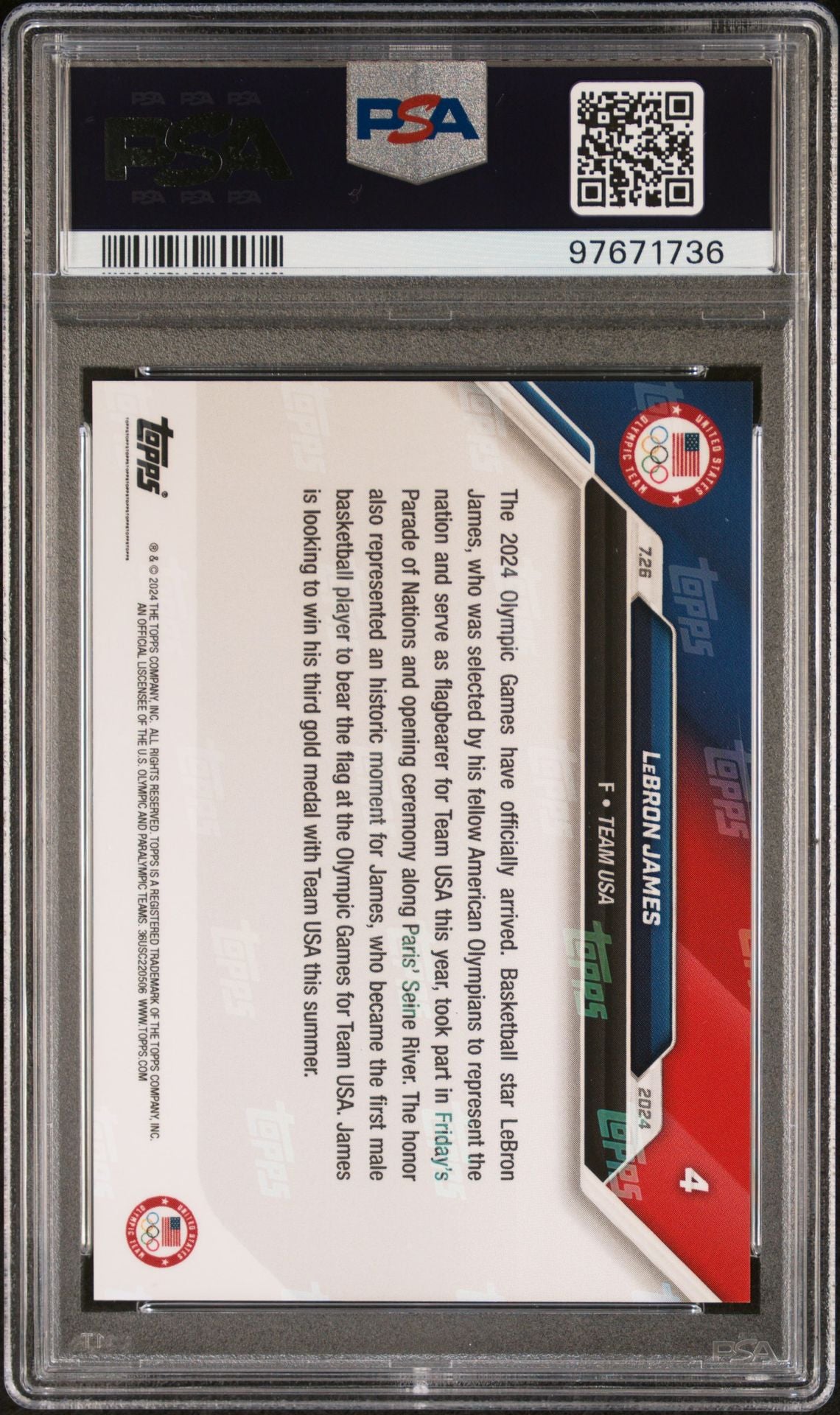 2024 Topps Now Olympic Games #4 LeBron James PSA 9