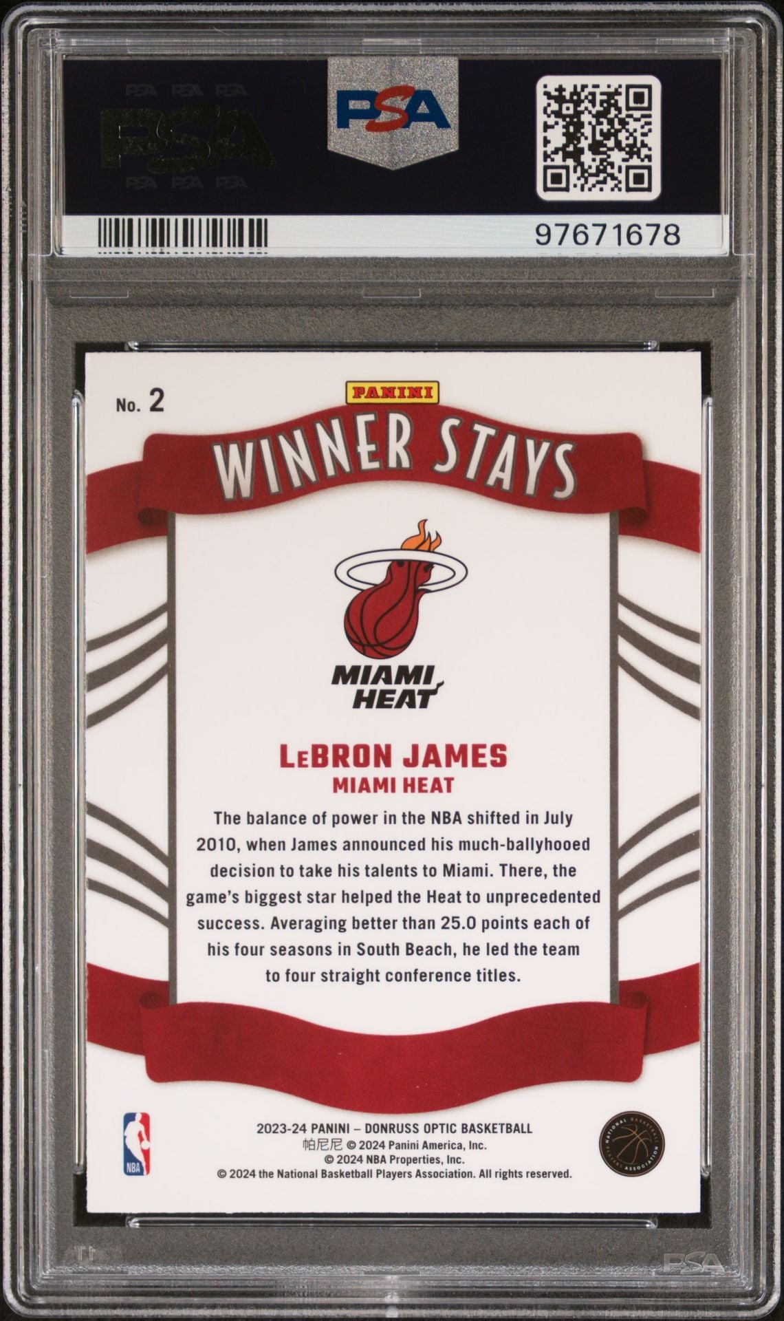 2023-24 Panini Donruss Optic - Winner Stays #2 LeBron James PSA 10