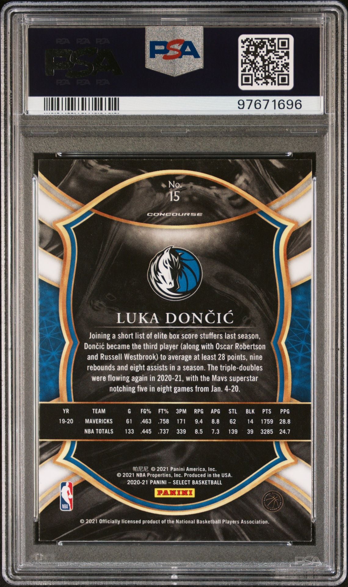 2020-21 Panini Select - Blue Retail #15 Luka Dončić PSA 8