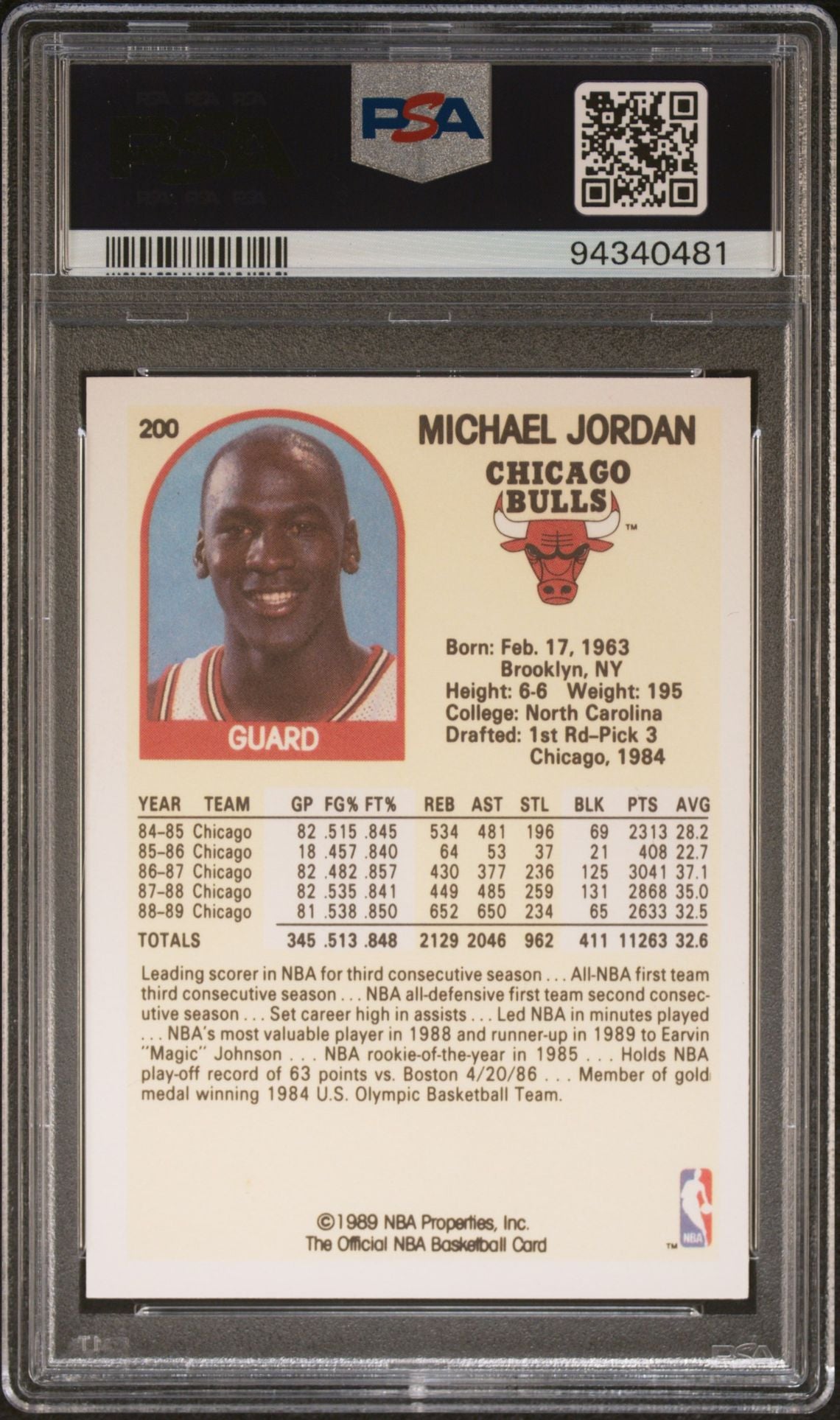 1989 NBA Hoops #200 Michael Jordan PSA 7