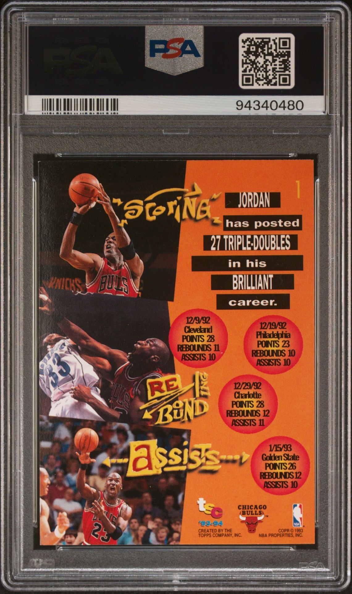 1993 Topps Stadium Club - Triple Double #1 Michael Jordan PSA 7