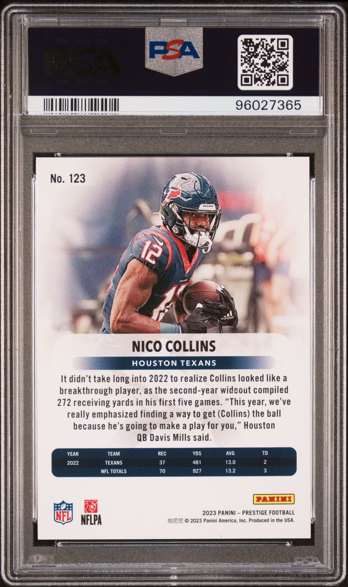 2023 Panini Prestige - Sunburst Xtra Points #123 Nico Collins PSA 10