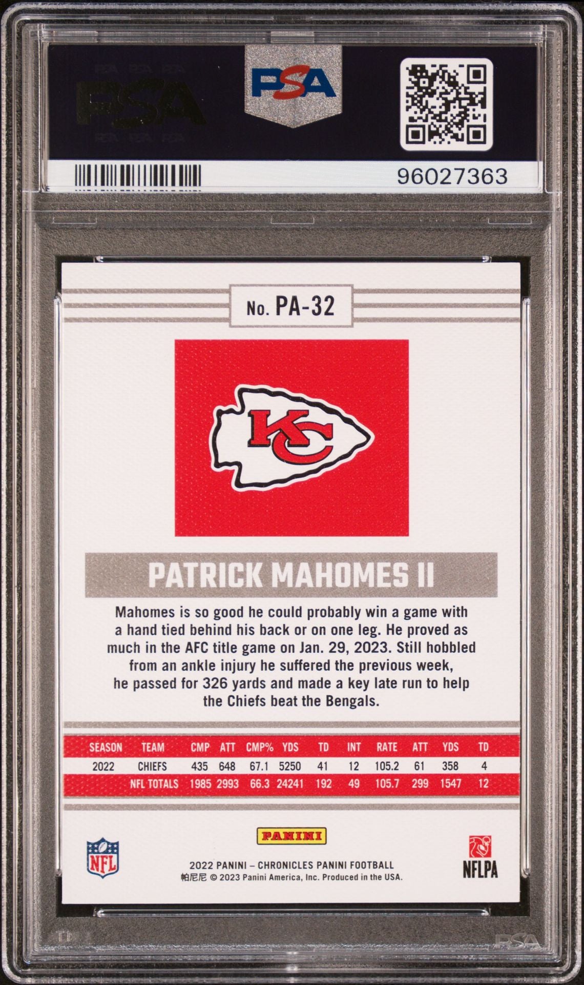 2022 Panini Chronicles - Panini #PA32 Patrick Mahomes II PSA 9