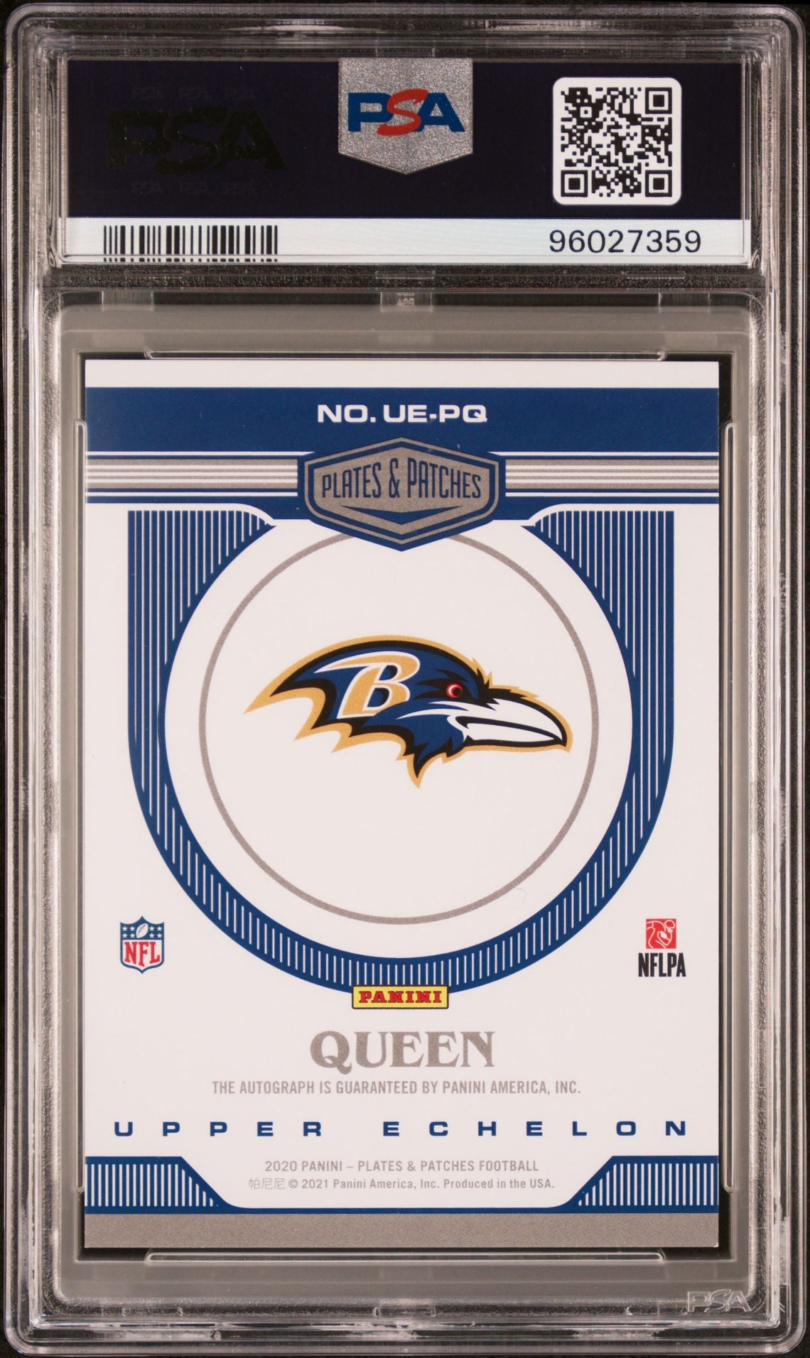 2020 Panini Plates & Patches Rookie Upper Echelon AU-Orange Patrick Queen PSA 9