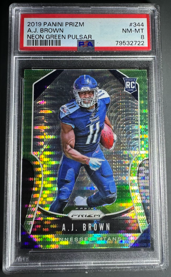 2019 Panini Prizm Neon Green Pulsar A.J. Brown PSA 8