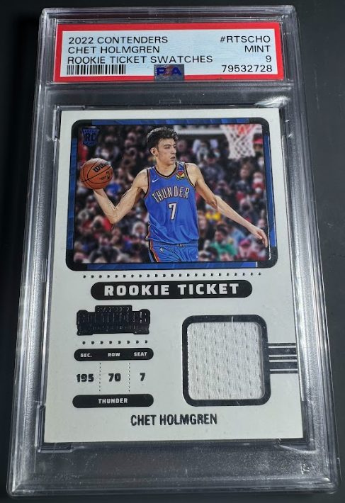 2022 Contenders Rookie Ticket Swatches Chet Holmgren PSA 9