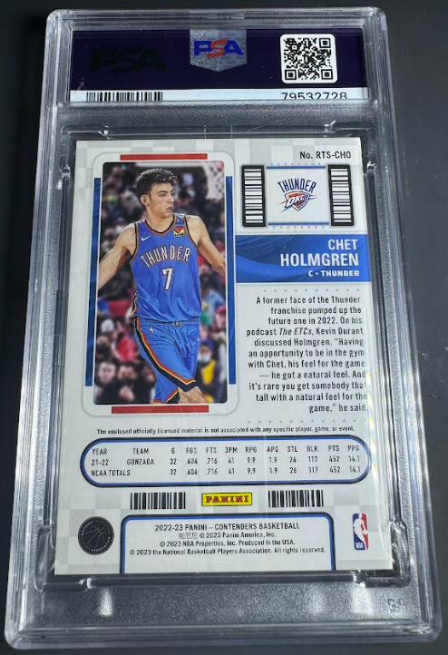 2022 Contenders Rookie Ticket Swatches Chet Holmgren PSA 9