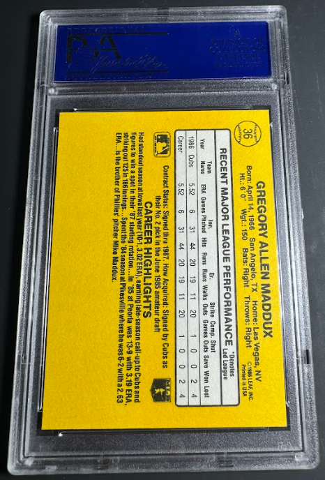 1987 Donruss Greg Maddux PSA 6