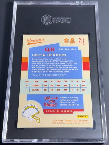 2020 Panini Chronicles Classics Justin Herbert SGC 9.5