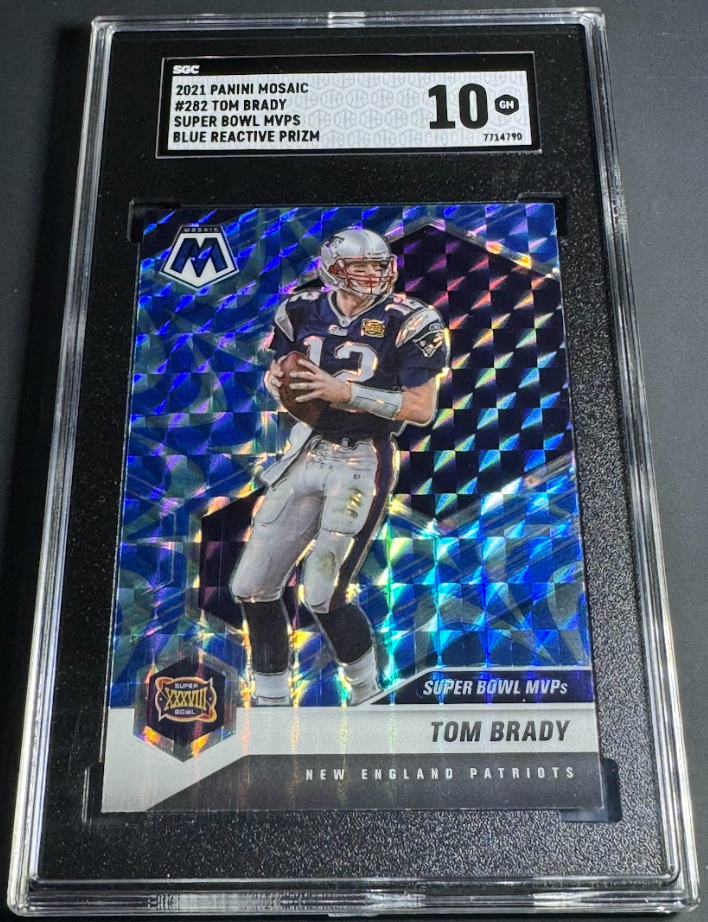 2021 Panini Mosaic Super Bowl MVPs Blue Reactive Prizm #282 Tom Brady SGC 10