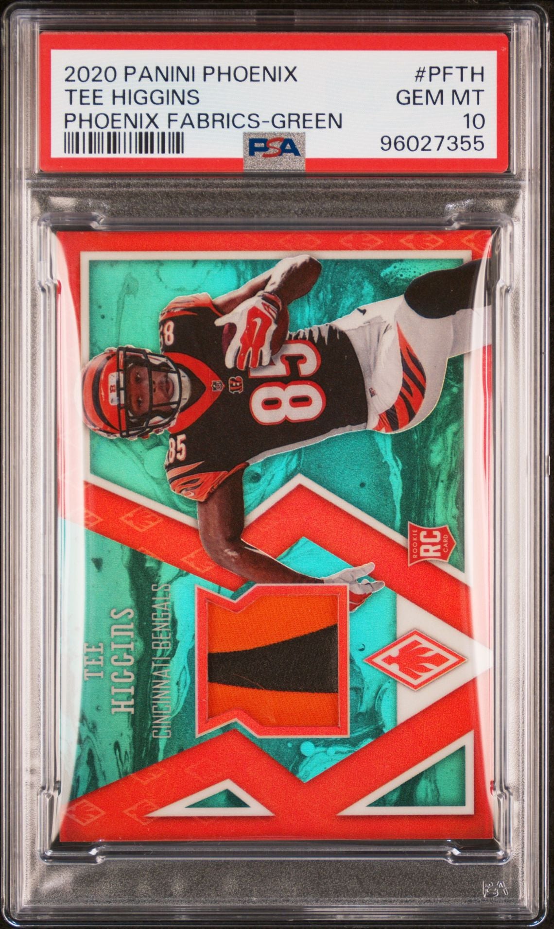 2020 Panini Phoenix-Phoenix Fabrics Green #PFTH Tee Higgins 11/25 PSA 10 (RC)