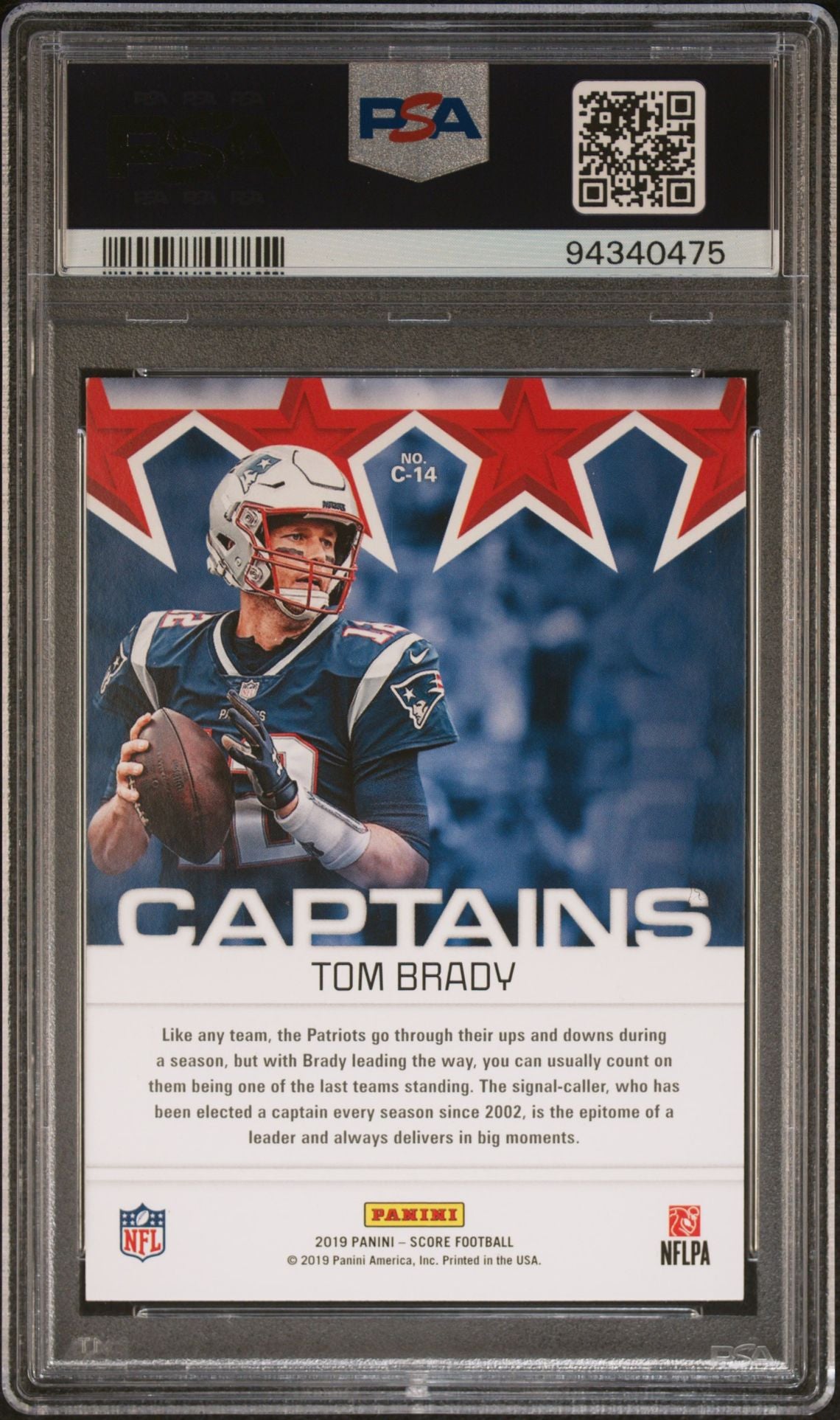 2019 Panini Score - Captains #C14 Tom Brady PSA 8