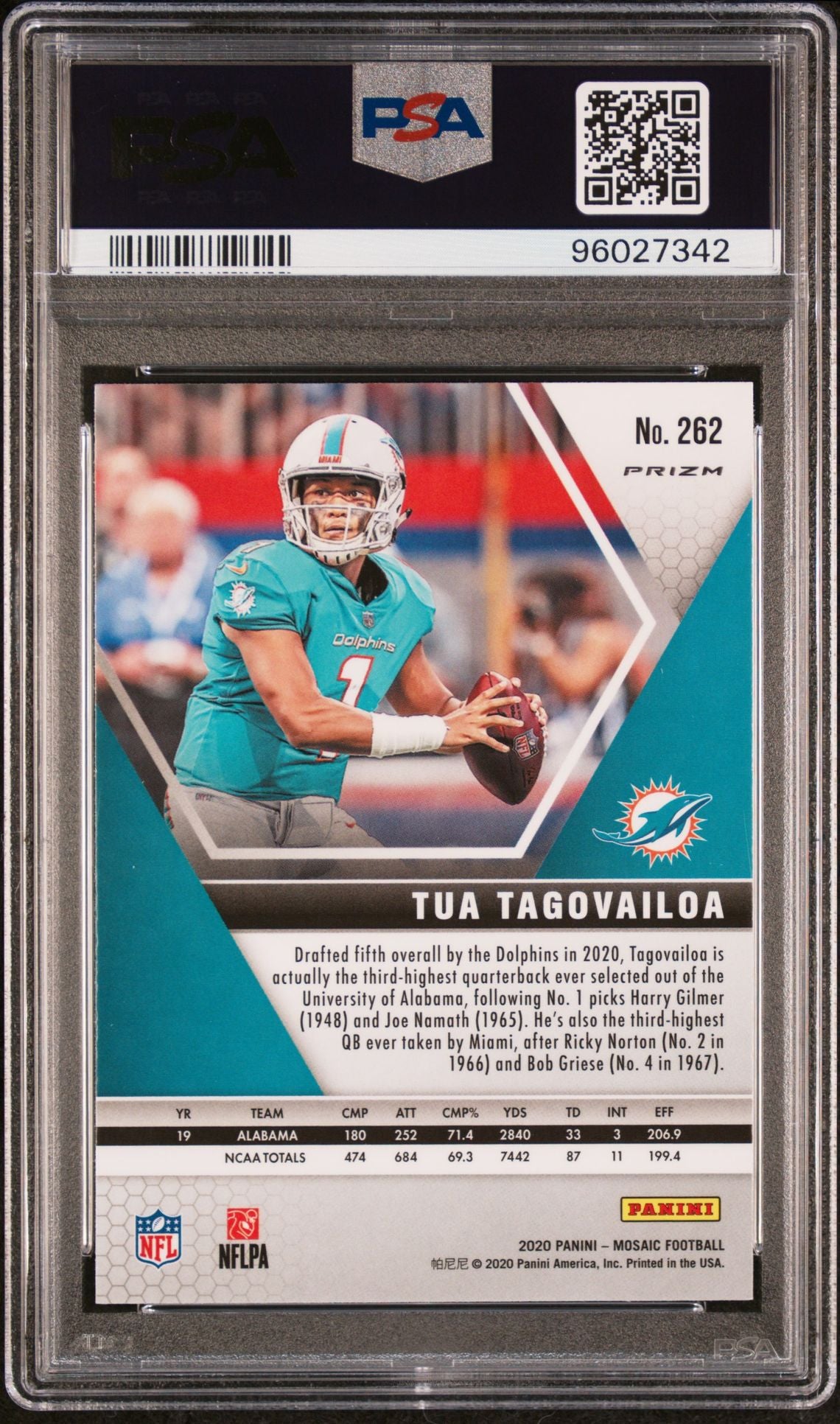 2020 Panini Mosaic NFL Debut Green Mosaic #262 Tua Tagovailoa PSA 10 Rookie Card