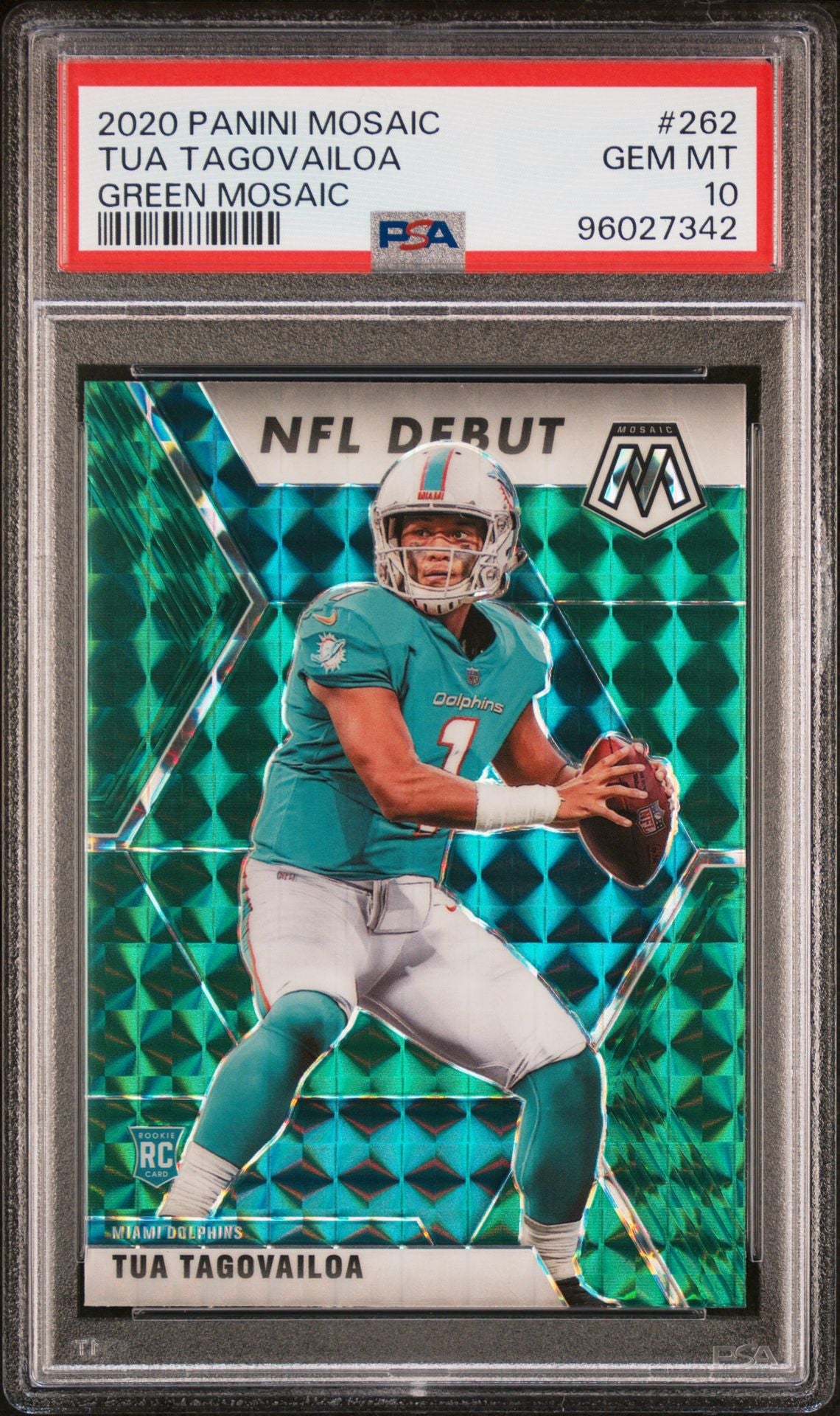 2020 Panini Mosaic NFL Debut Green Mosaic #262 Tua Tagovailoa PSA 10 Rookie Card