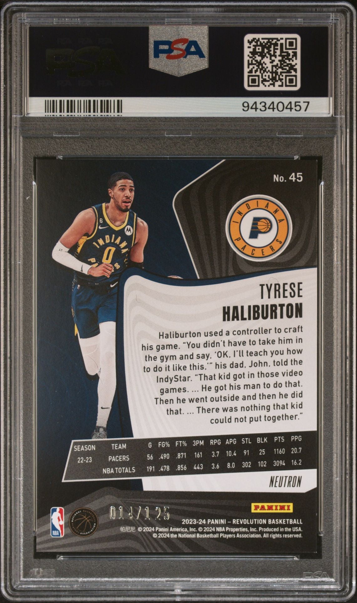 2023 Panini Revolution Neutron #45 Tyrese Haliburton /125 PSA 8