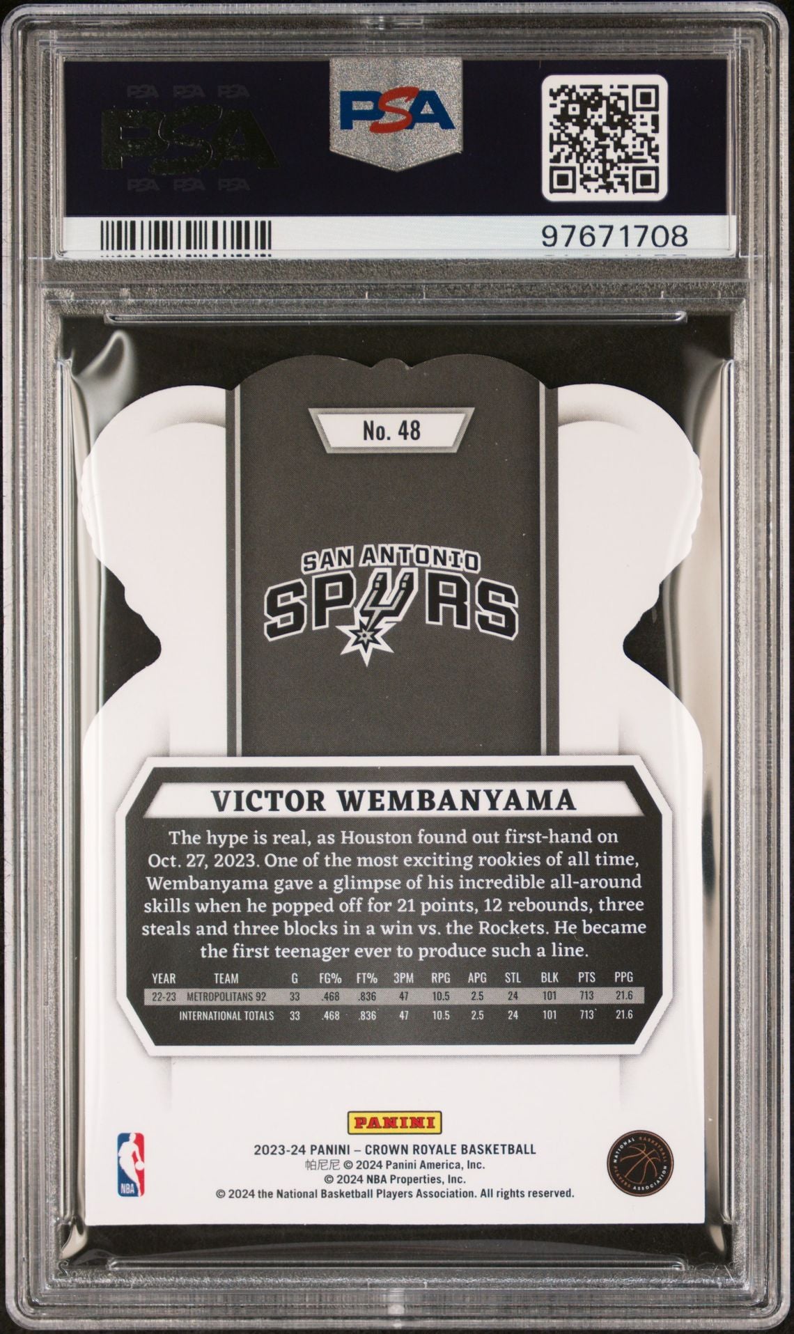 2023-24 Panini Crown Royale #48 Victor Wembanyama PSA 8 (RC)